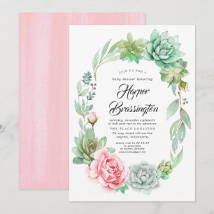 Convite da menina do chá de fraldas dos Succulent