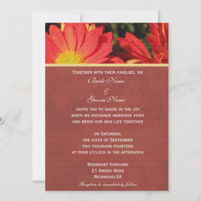 Convite da noiva e do noivo. Flores margaridas (Frente)