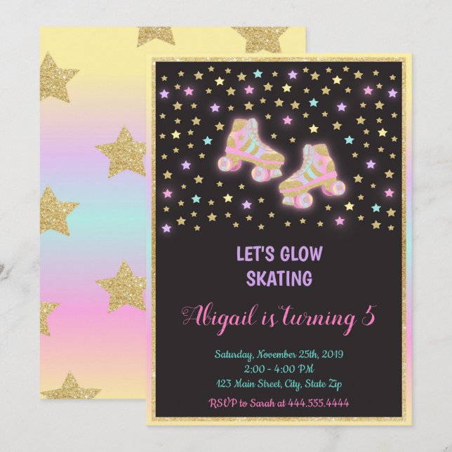 Convite da patinagem de rolo do fulgor, patinagem (Frente/Verso)