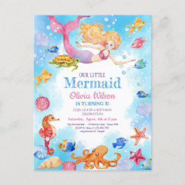 Convite da pequena sereia para aniversário infanti
