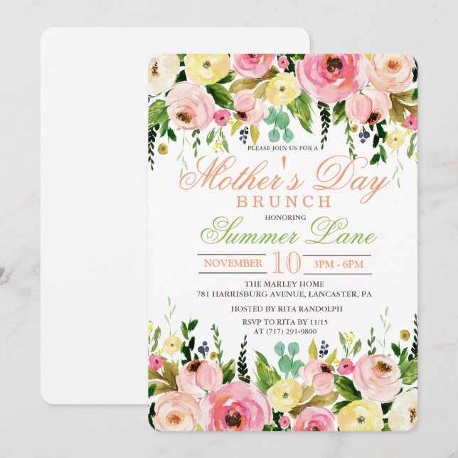 Convite da refeição matinal do dia das mães (Frente/Verso)