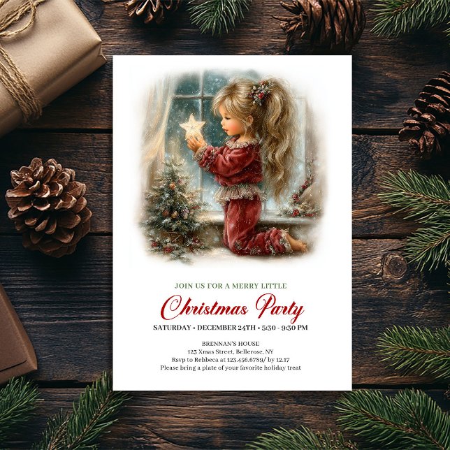 Convite da Temporada Festiva Cena de Inverno Vinta (Festive Season Invitation Vintage Winter Scene Girl)