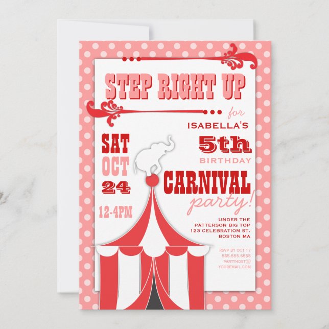 Convite da tenda de circo da festa de aniversário (Frente)