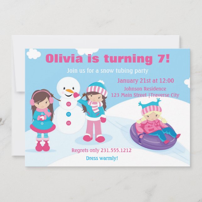Convite da tubulação da neve das meninas (Frente)