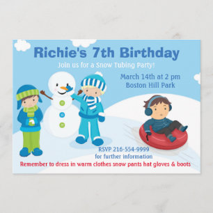 Convite da tubulação da neve dos meninos
