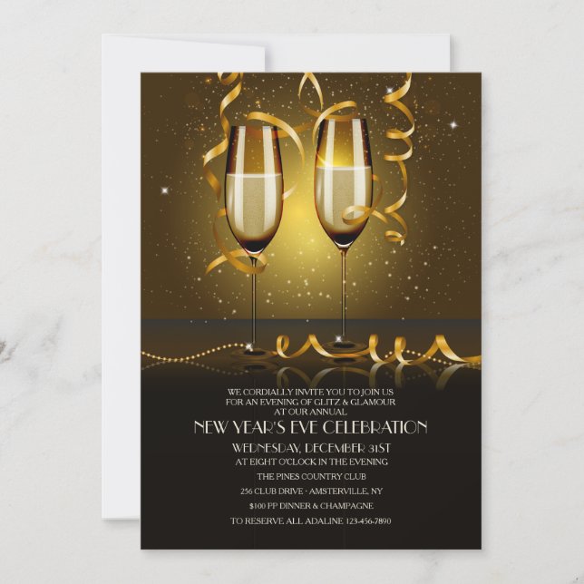 Convite da véspera de Ano Novo dos vidros de (Frente)