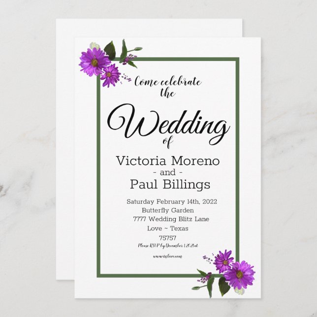 Convite Daisy Lavanda de Quintal (Frente/Verso)