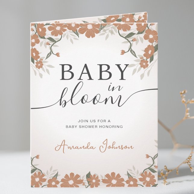 Convite Daisy Rustic Baby in Bloom Chá Gênero Neutro (Criador carregado)