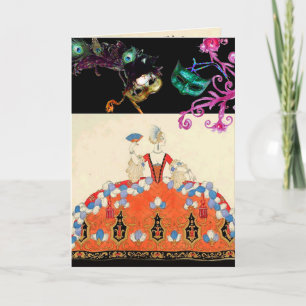 CONVITE DAMA LARANJA MARDI GRAS BAILE DE MÁSCARAS MÁS CARA