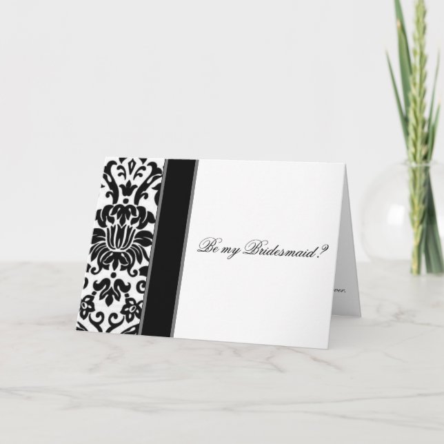 Convite Damask Black White e cinza ser minha dama de honra (Frente)
