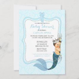 Convite Damask Coroa Príncipe Menino Merman Merboy