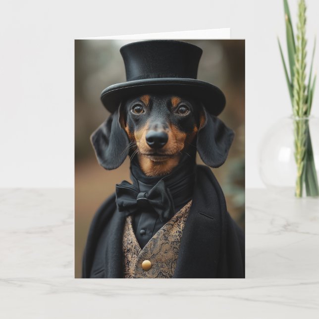 Convite Dapper Dachshund no Ataque Victoriano Elegante (Frente)