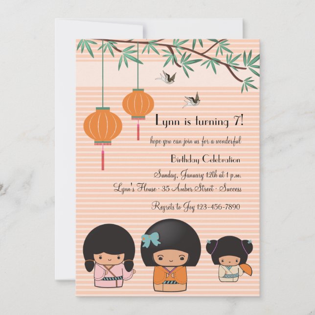 Convite das bonecas de Kokeshi (Frente)