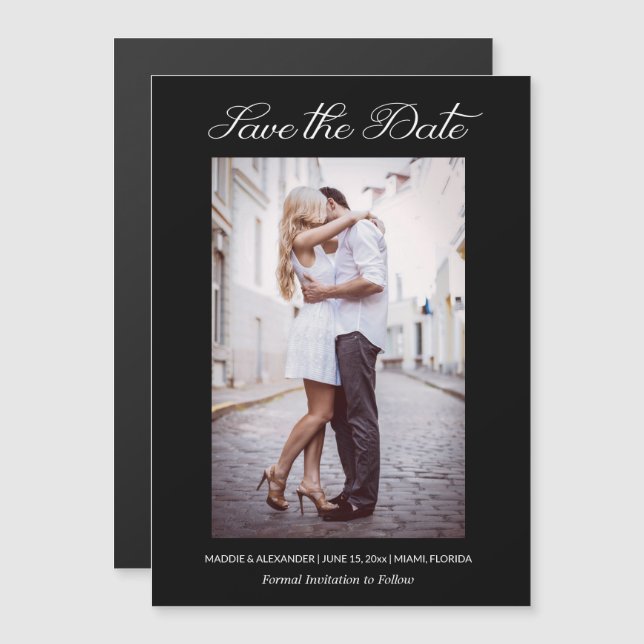 Convite Data de Salvamento de Foto Preta do Noivado de Cas (Frente/Verso)