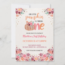 Convite de 1º Aniversário Boho Floral Abóbora Pequ