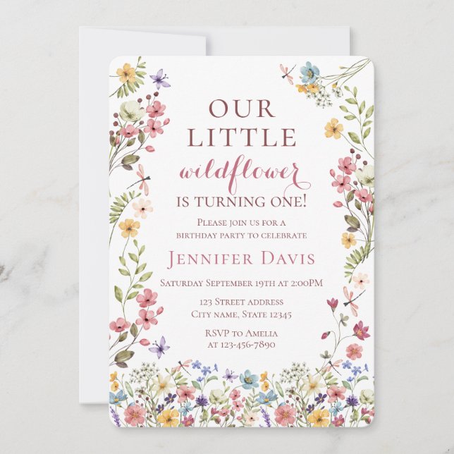 Convite de 1º Aniversário Boho Wildflower (Frente)