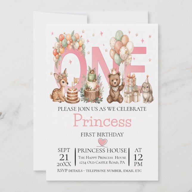 Convite de 1º aniversário Carta da Safari Animais (Frente)