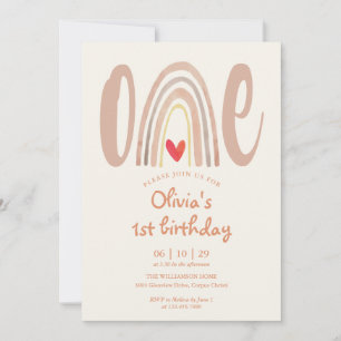Convite de 1º Aniversário Coração Arco-Íris Boho A
