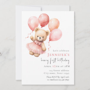 Convite de 1º Aniversário da Menina Urso de Pelúci