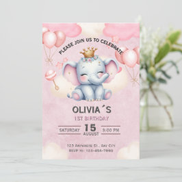 Convite de 1º Aniversário da Princesa Elefante Beb