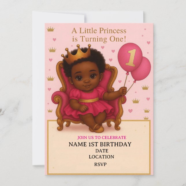 Convite de 1º Aniversário da Princesa Rosa e Doura (Frente)