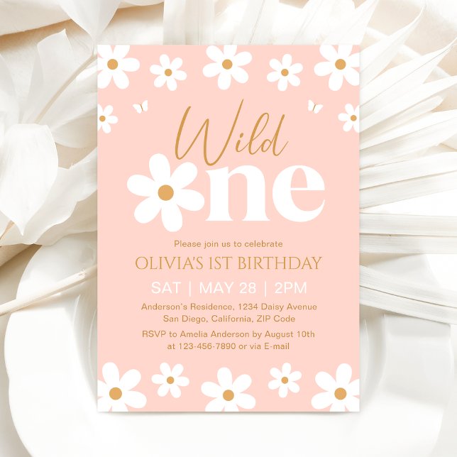 Convite de 1º Aniversário Daisy Wild One (Criador carregado)
