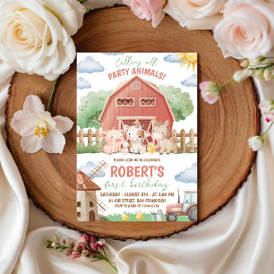 Convite de 1º Aniversário de Animais da Fazenda