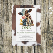 Convite de 1º Aniversário de Bebê Vaca Fofa