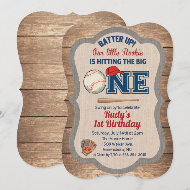 Convite de 1º Aniversário de Beisebol (Frente/Verso)