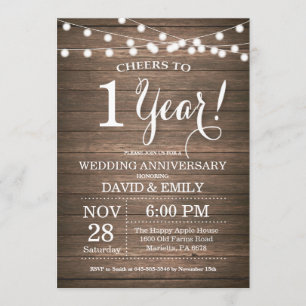 Convite de 1º Aniversário de Casamento Rustico Mad