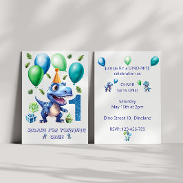 Convite de 1º Aniversário de Dinossauro Menino - P