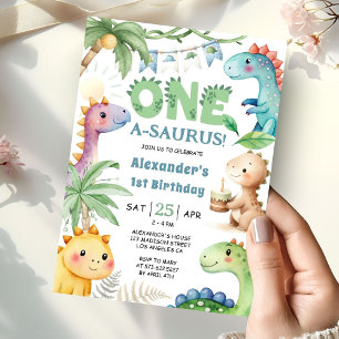 Convite de 1º Aniversário de Menino A-Saurus Dinos
