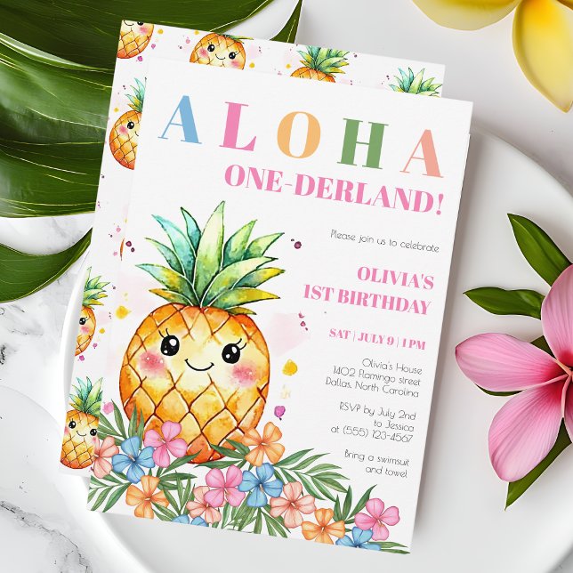 Convite de 1º Aniversário de Verão Abacaxi Aloha O (Aloha Onederland Summer Pineapple 1st Birthday Inv Invitation)