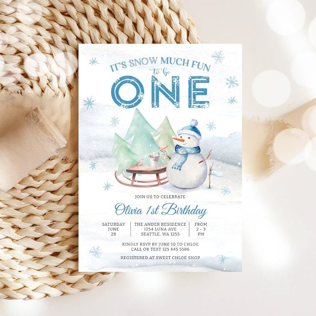 Convite de 1º Aniversário do Boneco de Neve de Inv (Criador carregado)