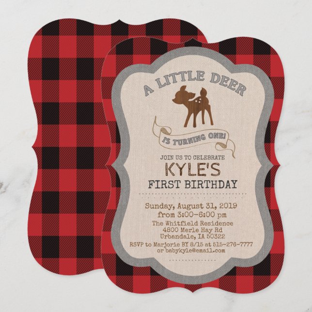 Convite de 1º Aniversário do Deer Boy (Frente/Verso)