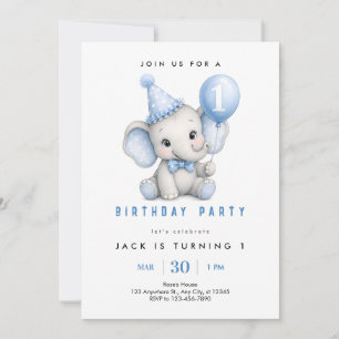 Convite de 1º Aniversário do Elefante Bebê