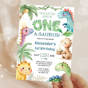 Convite de 1º Aniversário do Menino A-Saurus Dinos