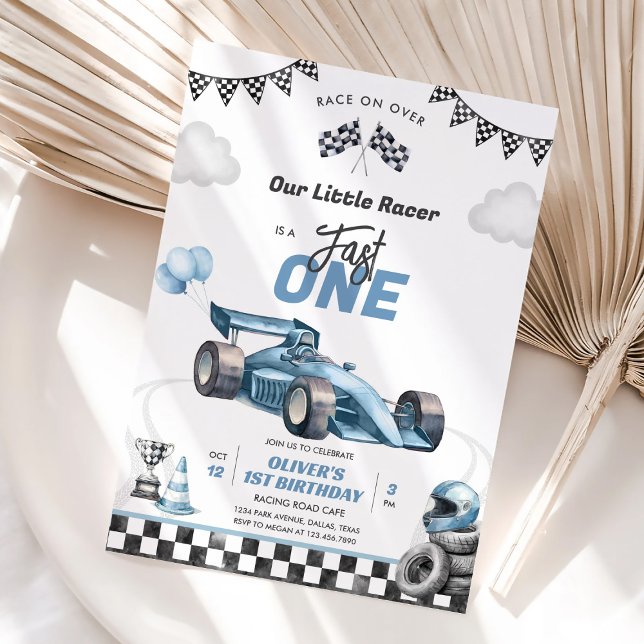 Convite de 1º Aniversário do Menino Carro de Corri (Criador carregado)