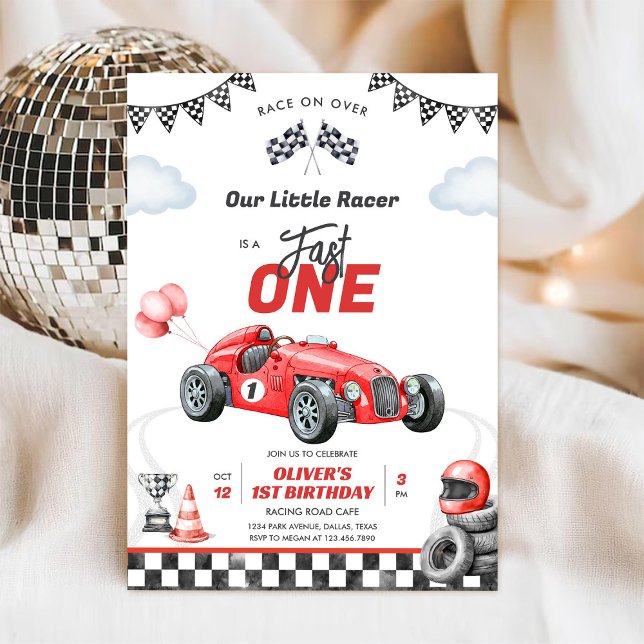 Convite de 1º Aniversário do Menino Carro de Corri (Criador carregado)