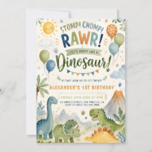Convite de 1º Aniversário do Menino Dinossauro