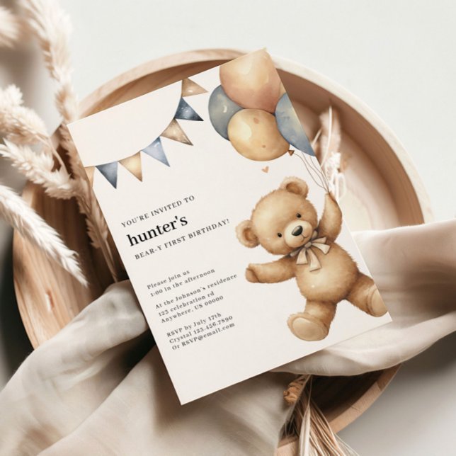 Convite de 1º Aniversário do Menino Fofo do Urso (Criador carregado)