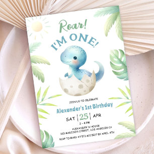 Convite de 1º Aniversário do Menino Fofo Rugido de