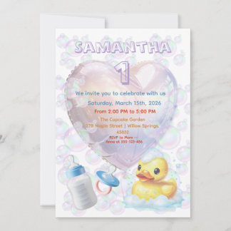 Convite de 1º Aniversário do Pato Bolha Rosa