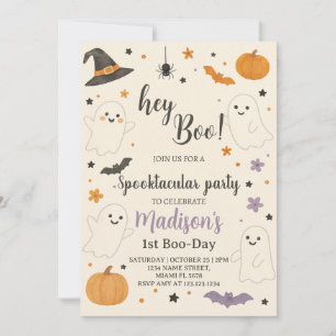 Convite de 1º Aniversário do Pumpkin Boo   Hey Boo