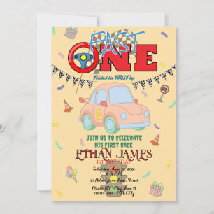 Convite de 1º Aniversário do Racing Boy amarelo ed