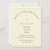 Convite de 1º Aniversário do Silly Goose (Amarelo 