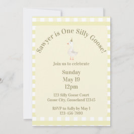 Convite de 1º Aniversário do Silly Goose (Amarelo 
