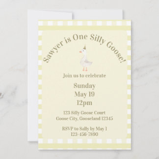 Convite de 1º Aniversário do Silly Goose (Amarelo