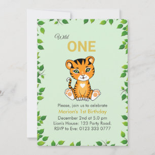 Convite de 1º Aniversário do Tigre Selvagem Fofo