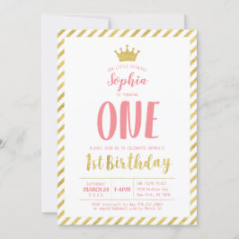 Convite de 1º Aniversário Dourado, Princesa | Meni